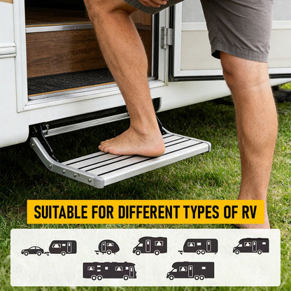 Heavy Duty Pull-Out Caravan Step – Folding Aluminium RV Entry Step, Non-Slip Portable Camping Step, Space-Saving Retractable Design, 58 x 54 x 17cm