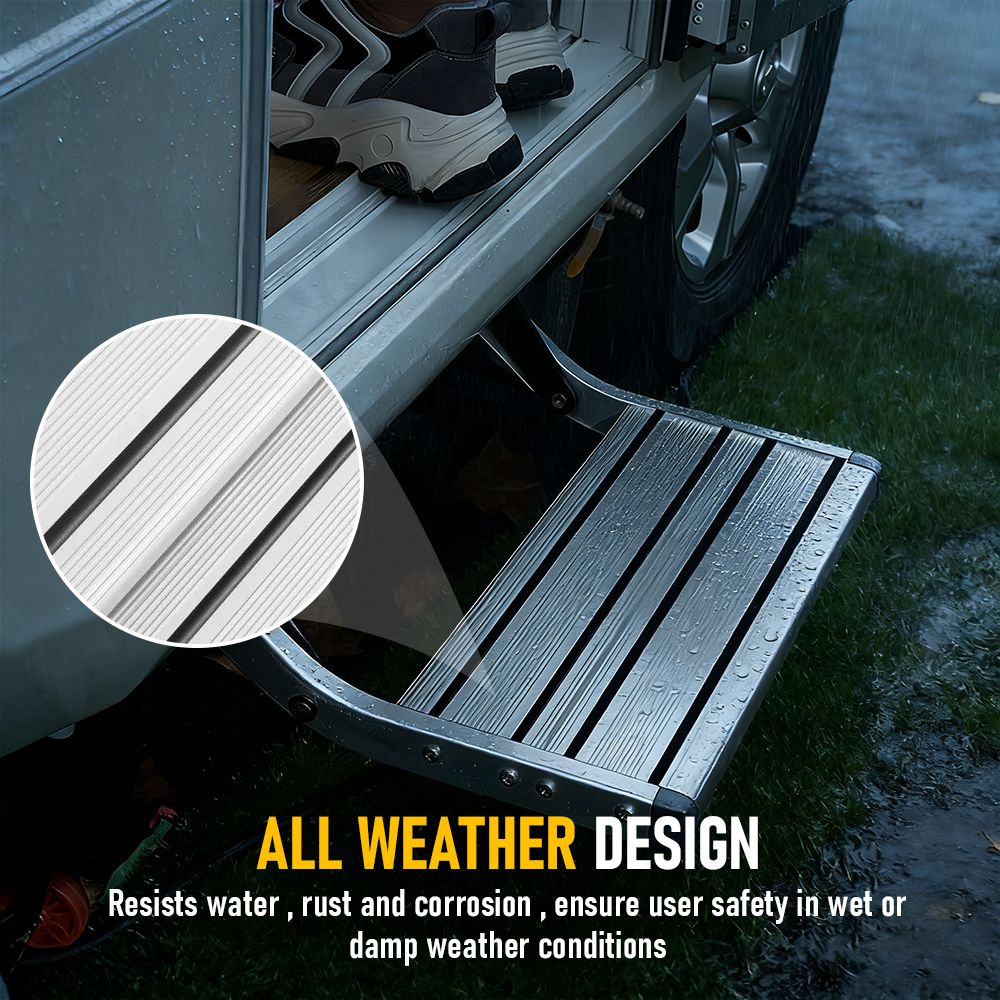 Heavy Duty Pull-Out Caravan Step – Folding Aluminium RV Entry Step, Non-Slip Portable Camping Step, Space-Saving Retractable Design, 58 x 54 x 17cm