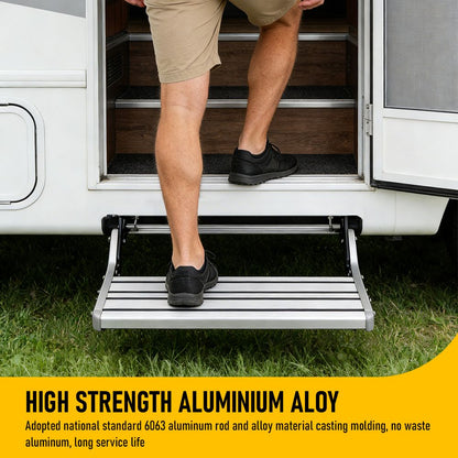 Heavy Duty Pull-Out Caravan Step – Folding Aluminium RV Entry Step, Non-Slip Portable Camping Step, Space-Saving Retractable Design, 58 x 54 x 17cm