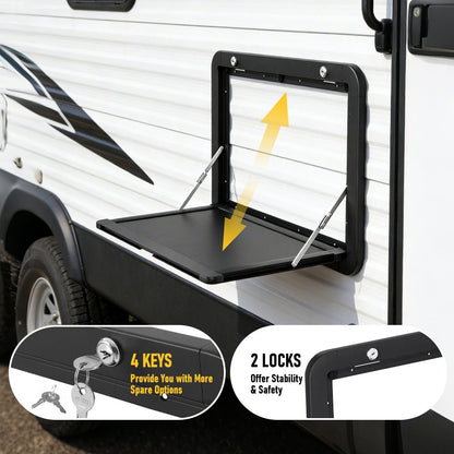 Aumerage Aluminium Folding Caravan Table – Lockable, Space-Saving Portable Table with 50kg Capacity, Black