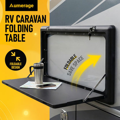 Folding Caravan Table – Lockable Space-Saving Portable Table for Camper, Motorhome & RV, 25kg Capacity, Black