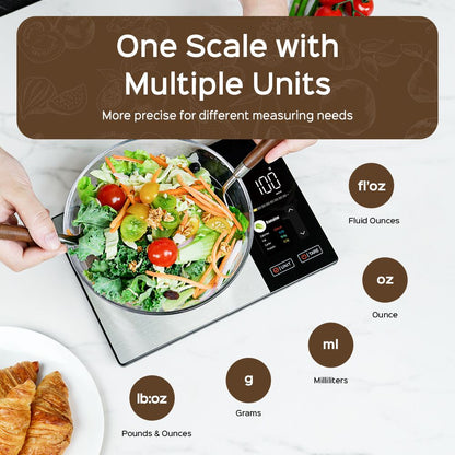 Smart Digital Food Kitchen Scale with Nutritional Calculator, On-Screen Nutrient Info, Free App for Calorie & Macro Tracking, AI Scan, Personal Goals, for Weight Loss and Keto, 11lb/5kg