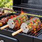 2Pcs Rolling Grill Basket with Removable Handle, 304 Stainless Steel BBQ Grilling Basket for Vegetables, Fish, Shrimp & Meat, Rotating Barbecue Cooking Basket for Outdoor Camping, Picnic & Backyard Grill