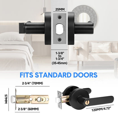 Privacy Door Lever Handle with Key, Heavy Duty Interior Door Lock, Round Design, 1 Pack, Matte Black