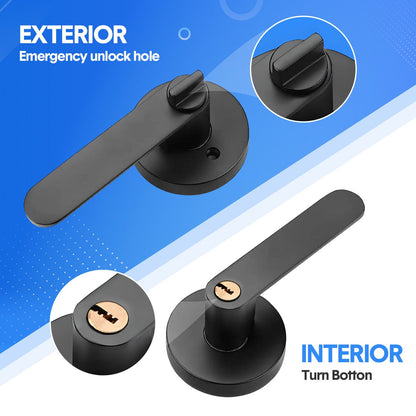 2 Pack Privacy Door Lever Handle with Key, Heavy Duty Interior Door Lock, Round Design, Matte Black