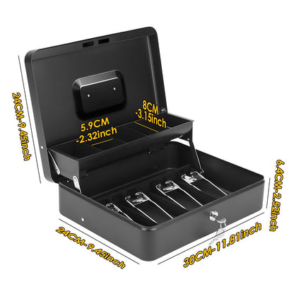 Lockable Metal Cash Box with 2 Keys, 4 Bill & 5 Coin Tray, Security Money Box with Anti-Loss Rope