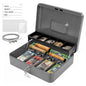 Lockable Metal Cash Box with 2 Keys, 4 Bill & 5 Coin Tray, Security Money Box with Anti-Loss Rope