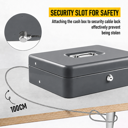 Lockable Metal Cash Box with 2 Keys, 4 Bill & 5 Coin Tray, Security Money Box with Anti-Loss Rope