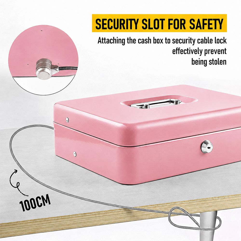 Lockable Metal Cash Box with 2 Keys, 4 Bill & 5 Coin Tray, Security Money Box with Anti-Loss Rope
