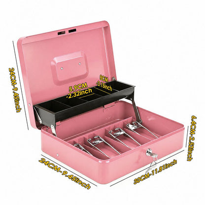 Lockable Metal Cash Box with 2 Keys, 4 Bill & 5 Coin Tray, Security Money Box with Anti-Loss Rope
