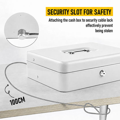 Lockable Metal Cash Box with 2 Keys, 4 Bill & 5 Coin Tray, Security Money Box with Anti-Loss Rope