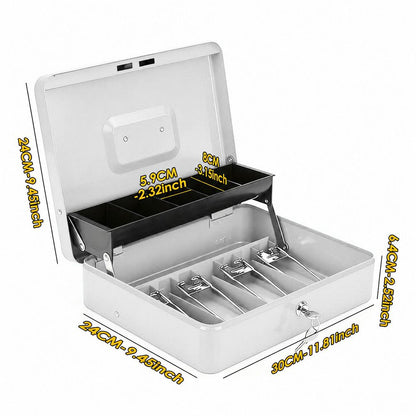Lockable Metal Cash Box with 2 Keys, 4 Bill & 5 Coin Tray, Security Money Box with Anti-Loss Rope