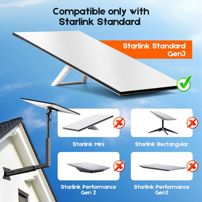 Long Arm Mount for Starlink Gen 3 Standard, Adjustable Telescoping Roof & Wall Bracket, 90°–180° Angle, 25–40cm Extension, Heavy-Duty Weather-Resistant