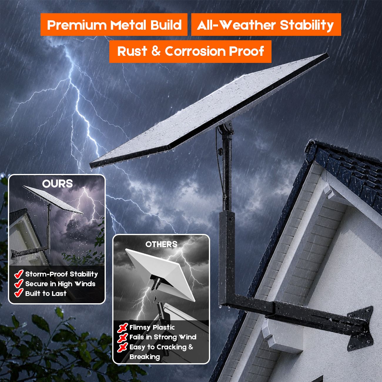 Long Arm Mount for Starlink Gen 3 Standard, Adjustable Telescoping Roof & Wall Bracket, 90°–180° Angle, 25–40cm Extension, Heavy-Duty Weather-Resistant