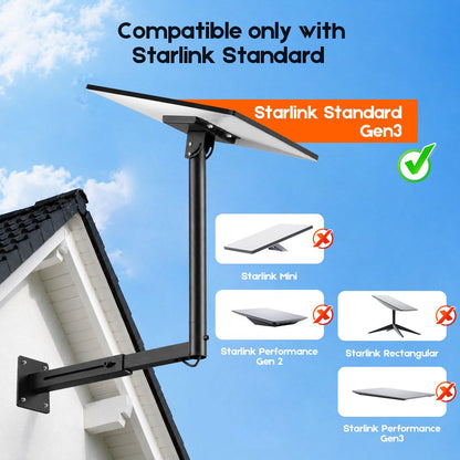 Starlink Mount for Gen 3 / Standard 4 / 4X, Adjustable Telescoping Wall & Roof Bracket, 360° Rotation & 0–90° Tilt, Heavy-Duty Manganese Steel