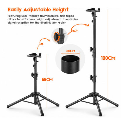 Tripod Mount for Starlink Gen 3, Adjustable Portable Ground Stand with 360° Rotation, 90° Tilt, Anti-Slip Feet & Ground Anchor for RV Camping Travel