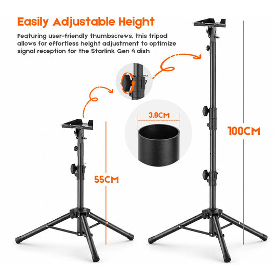 Tripod Mount for Starlink Gen 3, Adjustable Portable Ground Stand with 360° Rotation, 90° Tilt, Anti-Slip Feet & Ground Anchor for RV Camping Travel