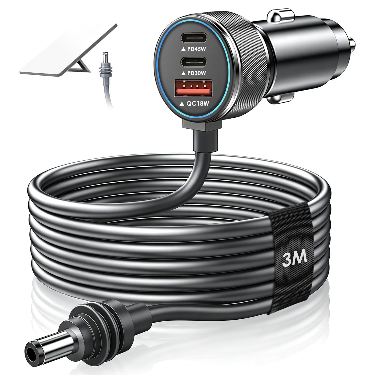 Aumerage Car Charger for Starlink Mini, DC Cable & Cigarette Adapter 3M | 3-in-1 12V-24V USB-C USB QC 3.0 + 45W/30W PD, 16AWG Waterproof  for Camping, RV & Off-Grid