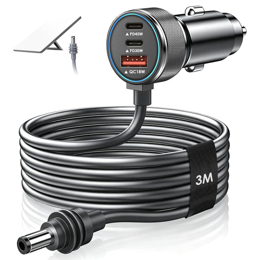 Aumerage Car Charger for Starlink Mini, DC Cable & Cigarette Adapter 3M | 3-in-1 12V-24V USB-C USB QC 3.0 + 45W/30W PD, 16AWG Waterproof  for Camping, RV & Off-Grid