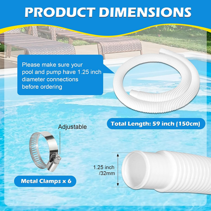Pool Hose, 2 pcs 32 mm hose for above ground pool, 150 cm pool pump hose for Intex 330 GPH, 530 GPH and 1000 GPH/NC/_max Black Black