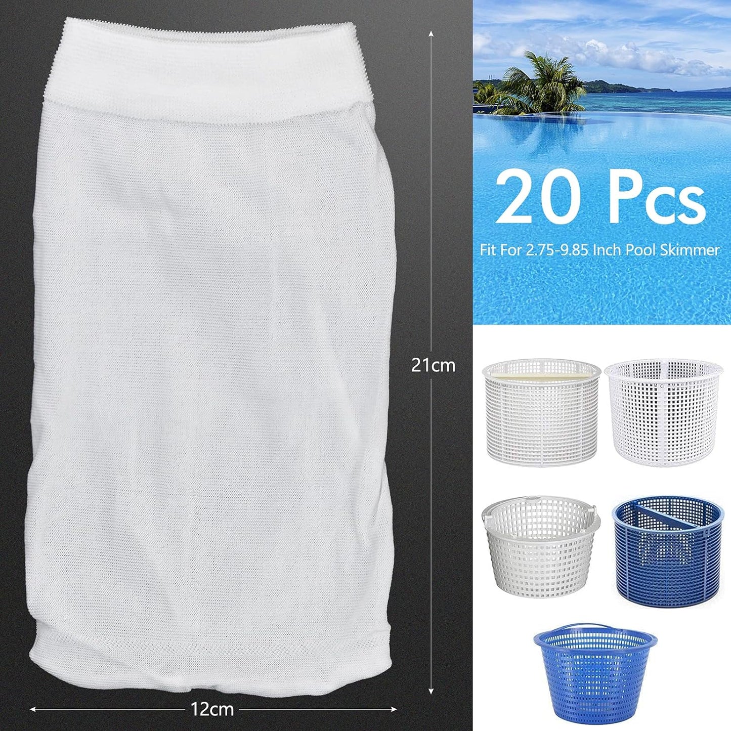 Pool Filter Socks 20pcs for Above Ground Pool Skimmer Compatible with Pool Pump