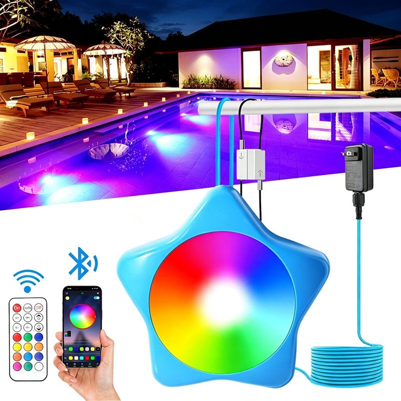 LED swimming pool light, supports APP control, 10W, 150mm diameter, 108 LED beads, dimmable underwater light, IP68 waterproof, 12V color-changing pool light, suitable for above-ground swimming pools.