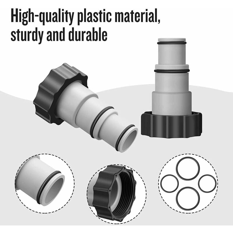 Replacement Hose Adapter With Clamp For Intex Above Ground Pool, 1.5" To 1.25" Hose Adapter For Threaded Pumps (2 pcs)