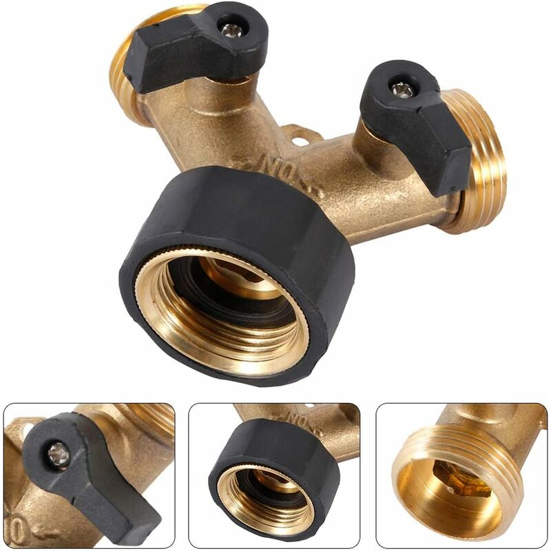 Double Washing Machine Tap, 2 Way Y Garden Hose Tap Connector Splitter For 3/4" Supply Hoses, Heavy Duty Brass Double