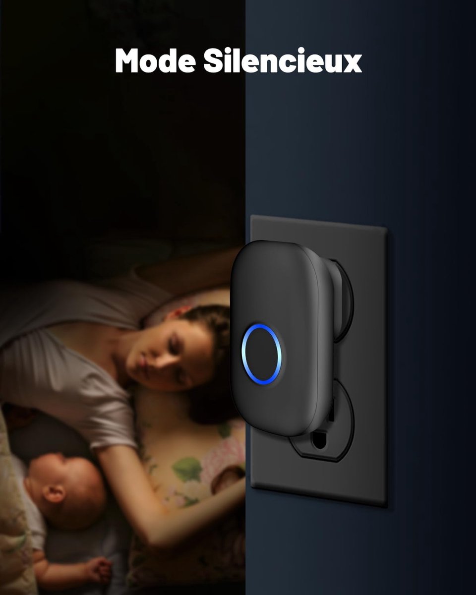 Wireless Doorbell - Doorbells - Outdoor Wireless Doorbell - 150m Doorbell Range - IP44 Waterproof Electronic Doorbell - Doorbell Kit with Plug-in Receiver - Blue LED - Waterproof - For Home