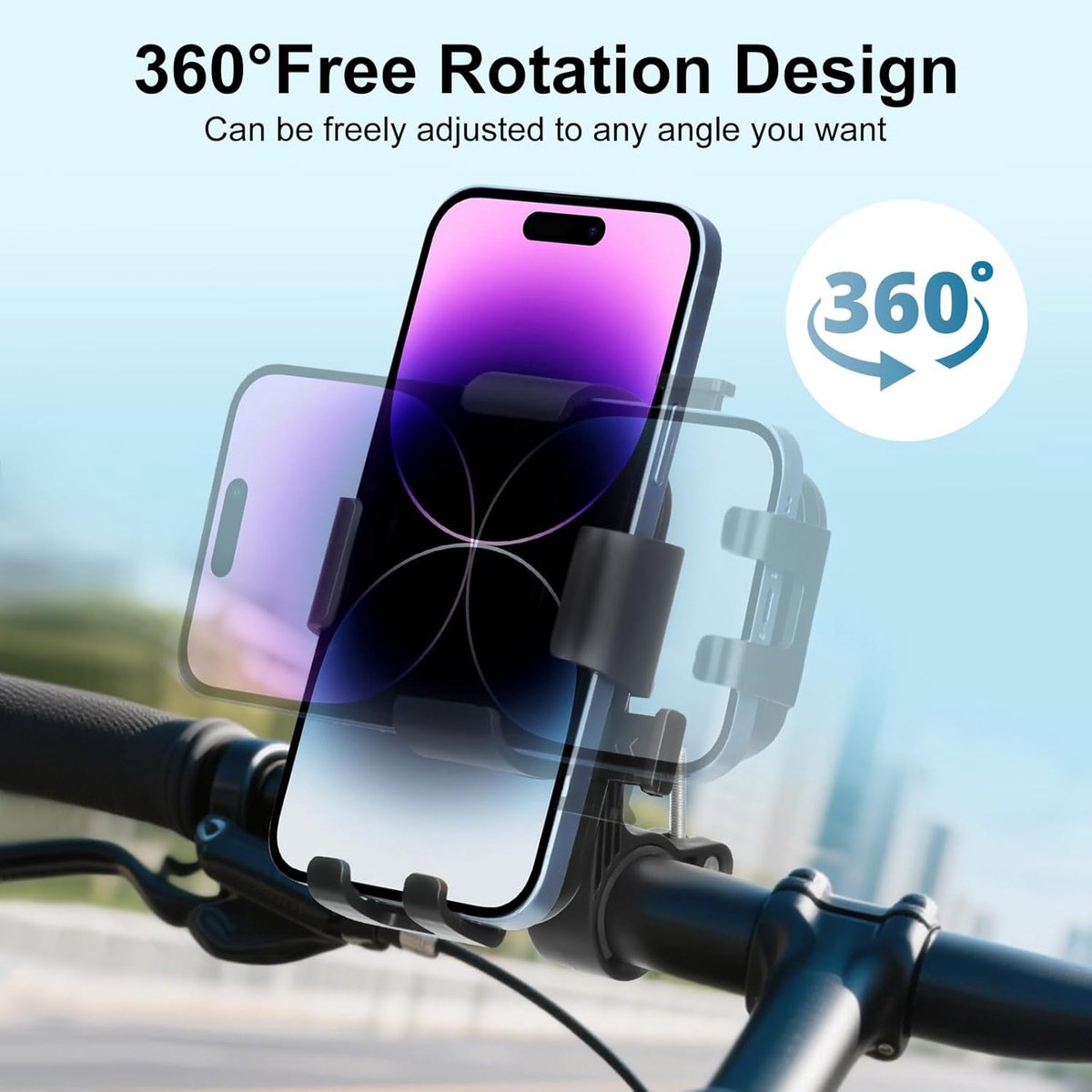 Bicycle Phone Holder - Motorcycle Phone Holder - 1 Second Automatic Locking - 360 Degree Rotating Bicycle Handlebar Phone Holder - Suitable for Mountain Bikes, Electric Scooters, and Other Models