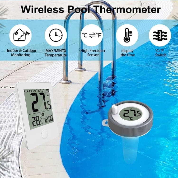 Floating Pool Thermometer Wireless with LED Display IPX8 Water Resistant, for Pool and Spa