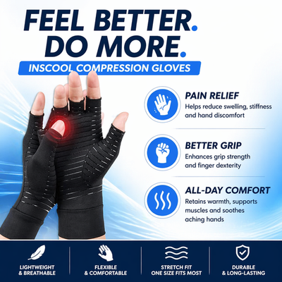 Compression Copper Arthritis Gloves Hand Wrist Brace Finger Pain Relief Support(Black/Blue)