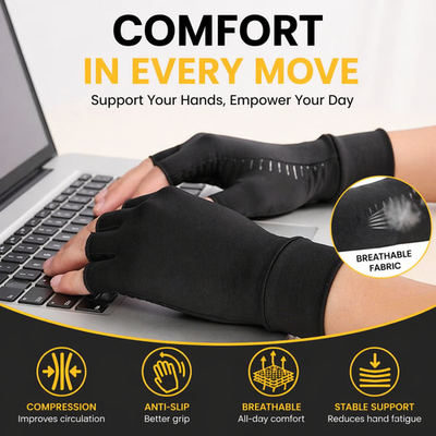 Compression Copper Arthritis Gloves Hand Wrist Brace Finger Pain Relief Support(Black/Blue)