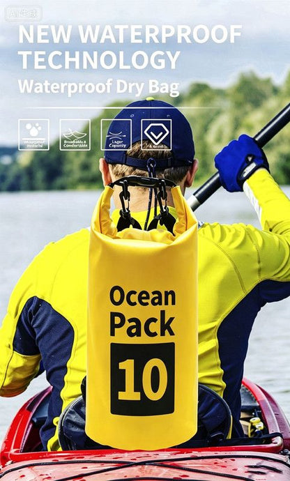 Ocean Pack Waterproof Dry Bag, 15L Double Shoulder Strap, 500D PVC Waterproof Sack for Kayaking, Swimming, Fishing, Camping, Outdoor Travel, Floating Dry Storage Bag(Yellow)