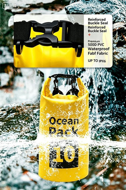 Ocean Pack Waterproof Dry Bag, 15L Double Shoulder Strap, 500D PVC Waterproof Sack for Kayaking, Swimming, Fishing, Camping, Outdoor Travel, Floating Dry Storage Bag(Yellow)