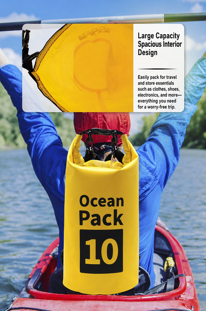 Ocean Pack Waterproof Dry Bag, 15L Double Shoulder Strap, 500D PVC Waterproof Sack for Kayaking, Swimming, Fishing, Camping, Outdoor Travel, Floating Dry Storage Bag(Yellow)