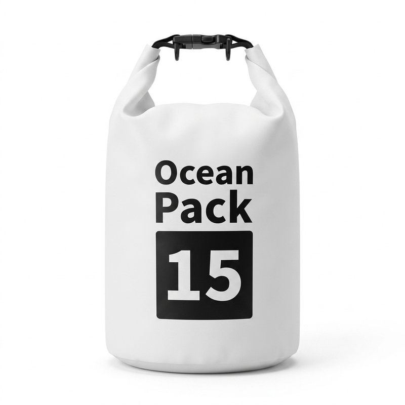 Ocean Pack Waterproof Dry Bag, 15L Double Shoulder Strap, 500D PVC Waterproof Sack for Kayaking, Swimming, Fishing, Camping, Outdoor Travel, Floating Dry Storage Bag(White)