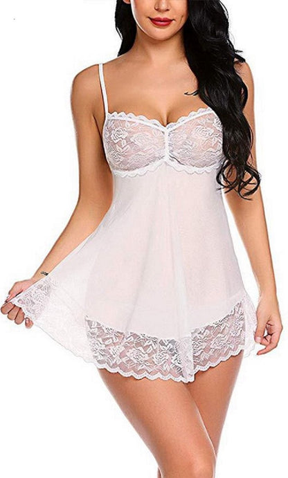 Erotic 2-Piece Lingerie Set | Nightgown & Panties | Sexy Lace Lingerie Set | Size MI White