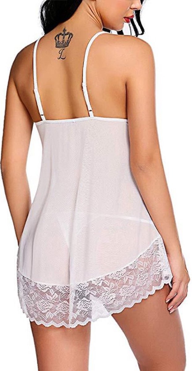 Erotic 2-Piece Lingerie Set | Nightgown & Panties | Sexy Lace Lingerie Set | Size MI White