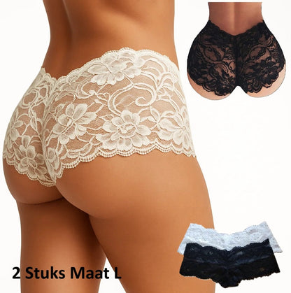 Set of 2 Sexy Lace Panties with Floral Pattern | 1 x Black & 1 x White | Erotic Underwear | Sexy Thong | Size L