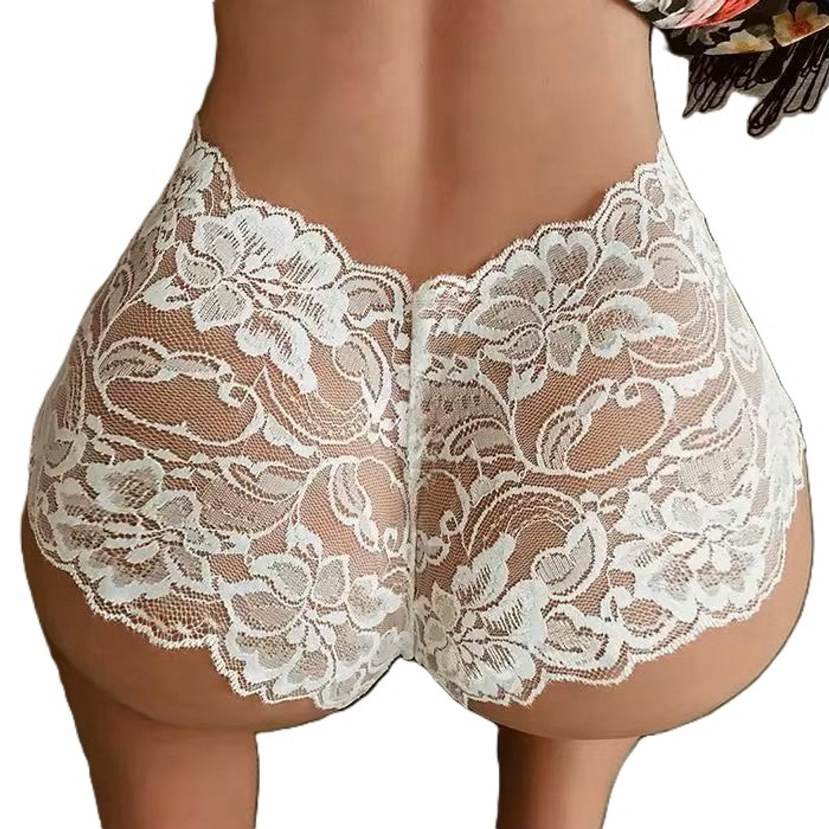 Set of 2 Sexy Lace Panties with Floral Pattern | 1 x Black & 1 x White | Erotic Underwear | Sexy Thong | Size L