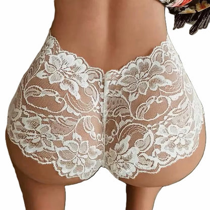 Set of 2 Sexy Lace Panties with Floral Pattern | 1 x Black & 1 x White | Erotic Underwear | Sexy Thong | Size L