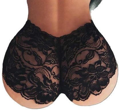 Set of 2 Sexy Lace Panties with Floral Pattern | 1 x Black & 1 x White | Erotic Underwear | Sexy Thong | Size L