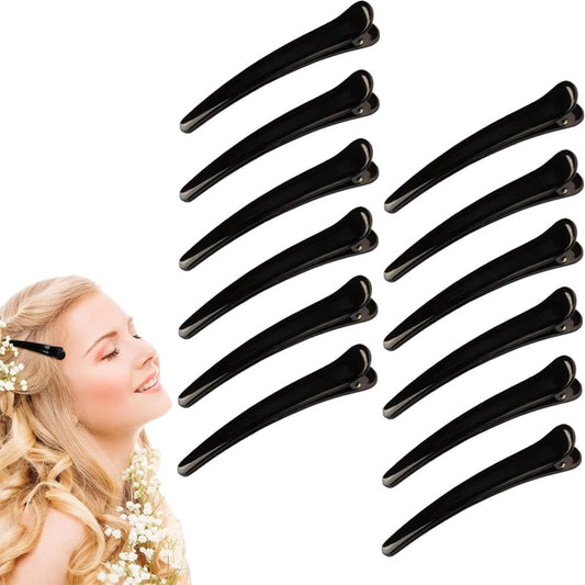 Hairdresser Hair Clips - 12 Pieces - Hair Clip - Sturdy Flat-Nose Hair Clip - Professional Hairdresser Hair Clips - Sectioning Clip - Hair Clips - Hair Pin - Hairdresser Hair Tools - Clips - Clips - Clamp - Black Clamps