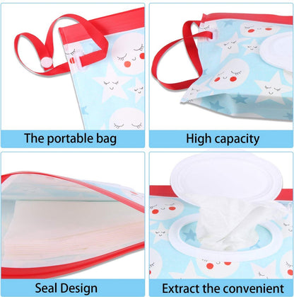 4x Baby Wipes Holder - Moist Tissue Holder - Refillable Portable Wet Wipes Holder - Non-Toxic - Dustproof - With Lanyard - Wet Wipes Box - Baby Wipes Box - Dispenser - Baby Gift - For Makeup Wipes, Cleansing Wipes