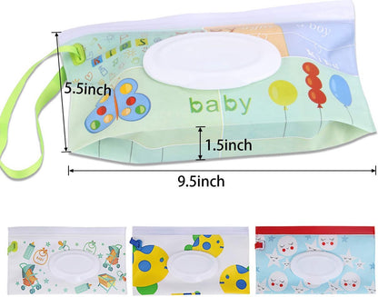 4x Baby Wipes Holder - Moist Tissue Holder - Refillable Portable Wet Wipes Holder - Non-Toxic - Dustproof - With Lanyard - Wet Wipes Box - Baby Wipes Box - Dispenser - Baby Gift - For Makeup Wipes, Cleansing Wipes