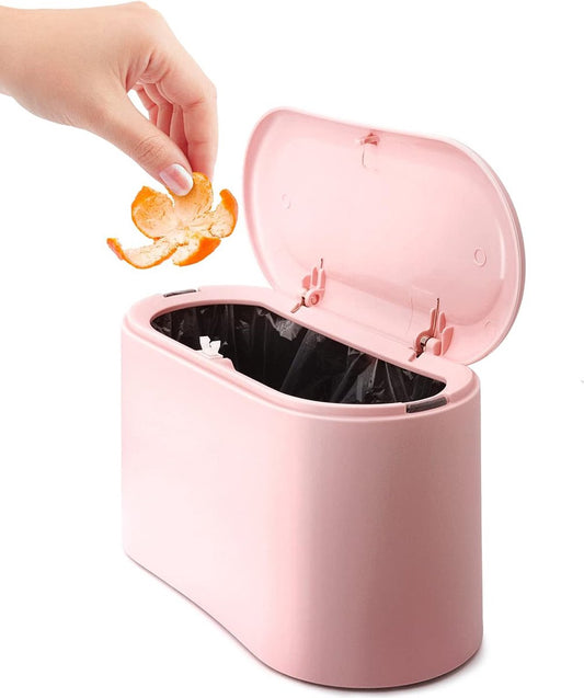 Trash Can - Sensor Trash Can - Sturdy - Countertop Waste Bin - Mini Trash Can - Desktop - Tabletop Waste Bin - Plastic Trash Can - Bathroom Waste Bin - Recycling Waste Bin - Car Trash Can - Pink - Office Trash Cans - Home / Office