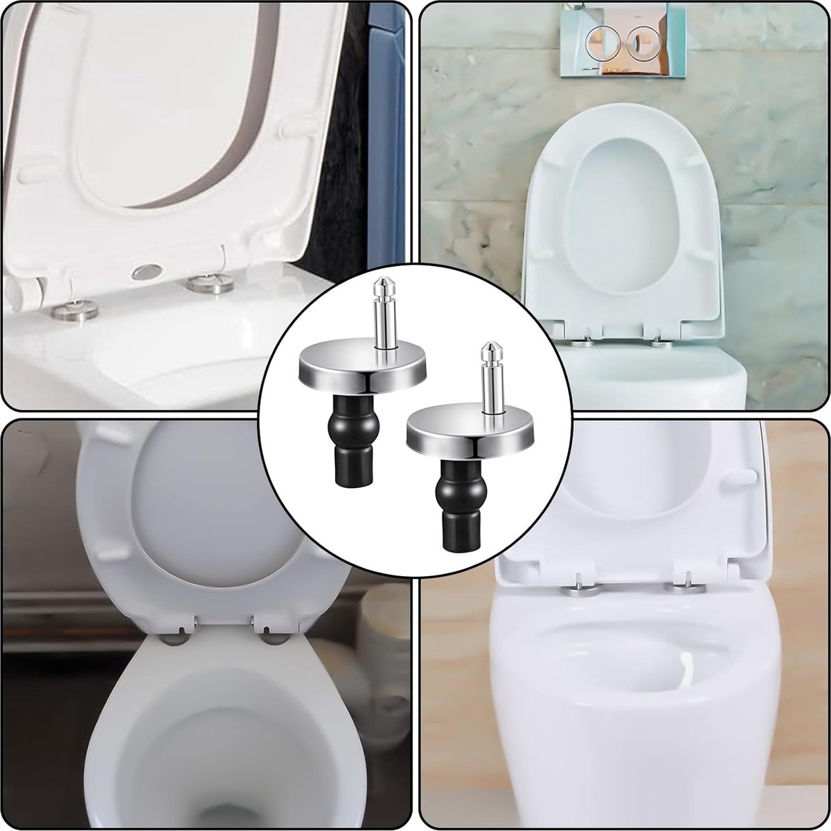 Toilet Seat Hinges - 4 Pieces - Toilet Seat Hinge Set - Universal Hinges for Toilet Seat - Toilet Seat Installation Mounting Kit - Stainless Steel - Adjustable - Easy to Install - Replacement Hinges for Toilet Seat - Hinge Replacement Set