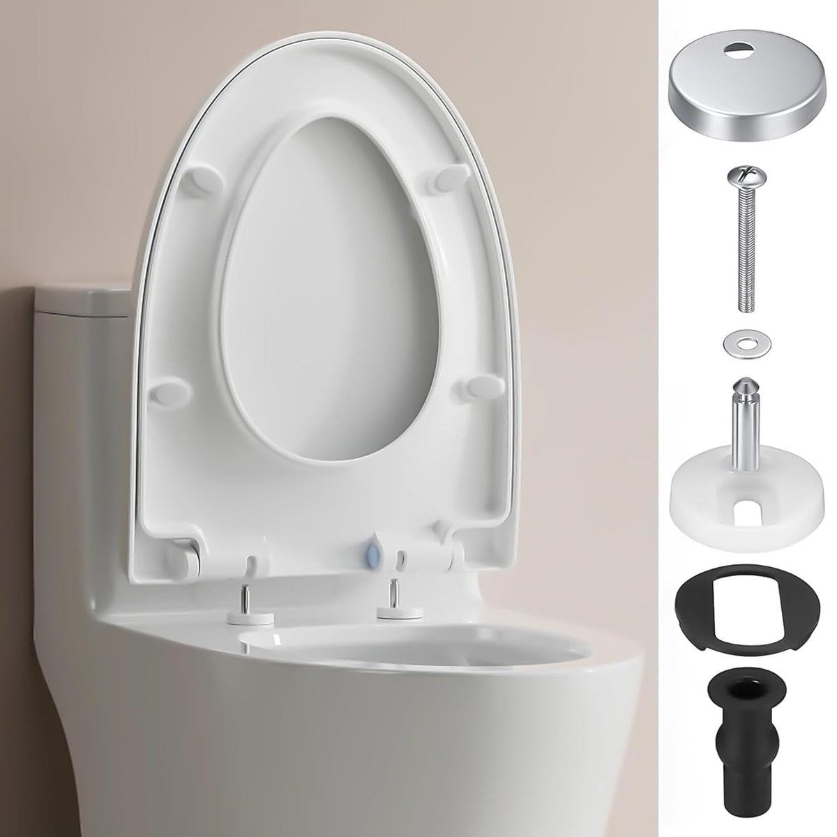 Toilet Seat Hinges - 4 Pieces - Toilet Seat Hinge Set - Universal Hinges for Toilet Seat - Toilet Seat Installation Mounting Kit - Stainless Steel - Adjustable - Easy to Install - Replacement Hinges for Toilet Seat - Hinge Replacement Set
