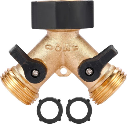 Y-Piece Tap - 3/4 - Tap Splitter - Water Distributor - Outdoor Tap - 2-Way Water Distributor – Brass - G 3/4" Water Distributor - With Accessories - European Taps - for Home and Garden Use